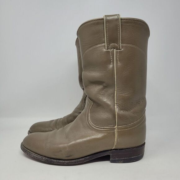 Justin Boots Mens 6C Gray Leather Western Cowboy Roper Ranch Rodeo - Picture 5 of 10